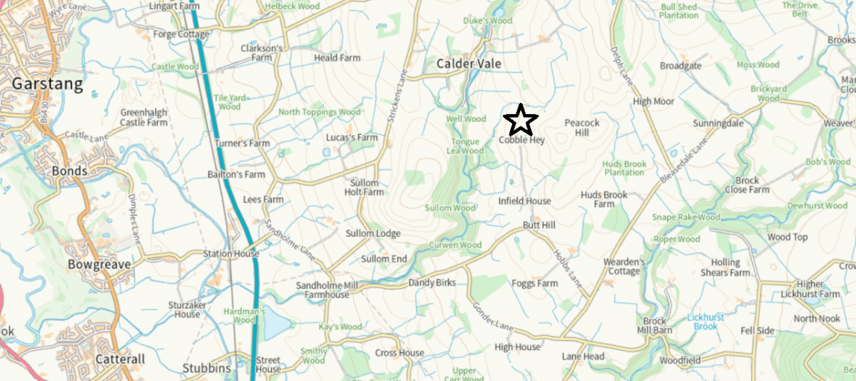 Forest of Bowland Map - Cobble Hey Farm - Close up