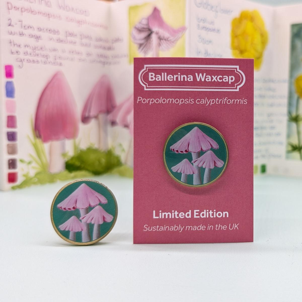 Ballerina waxcap badge by Salt Marsh Studios