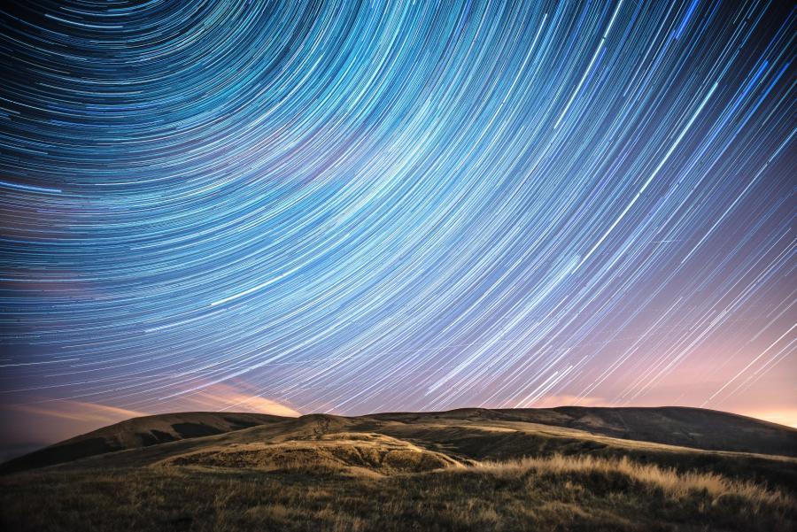dark skies star trail on Pendle Hill