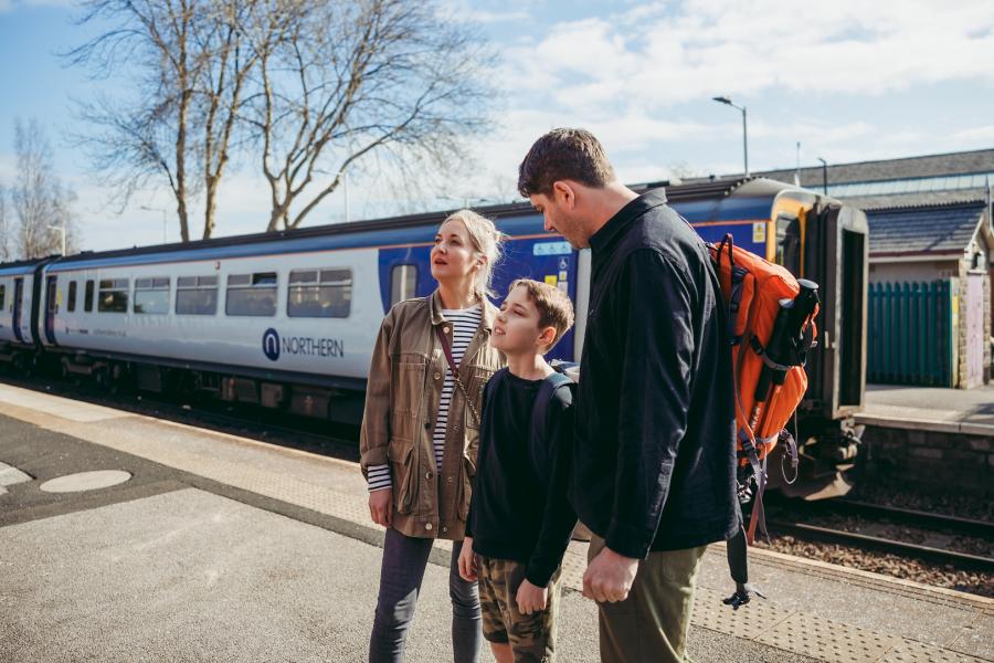 Walkers at train station