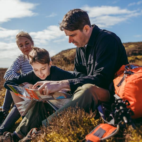 Family reading map on Bowland Fells