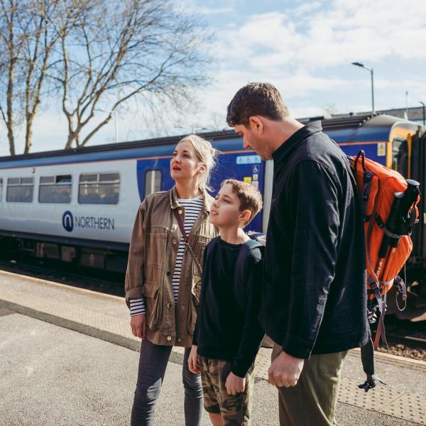 Walkers at train station